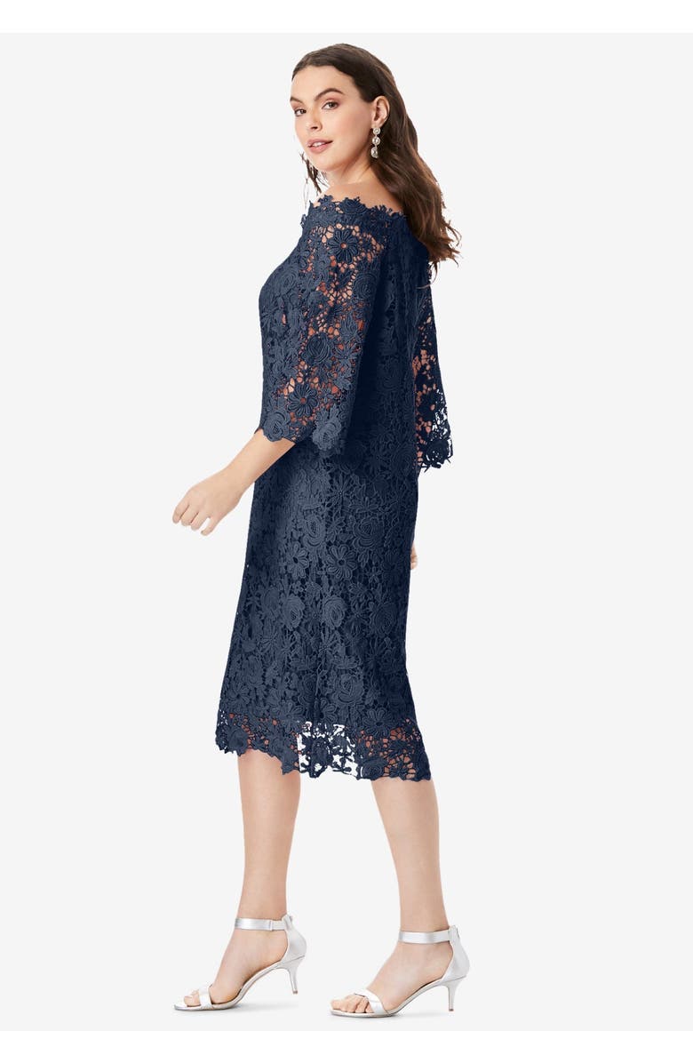 Roaman's Off The Shoulder Lace Dress, Alternate, color, Black