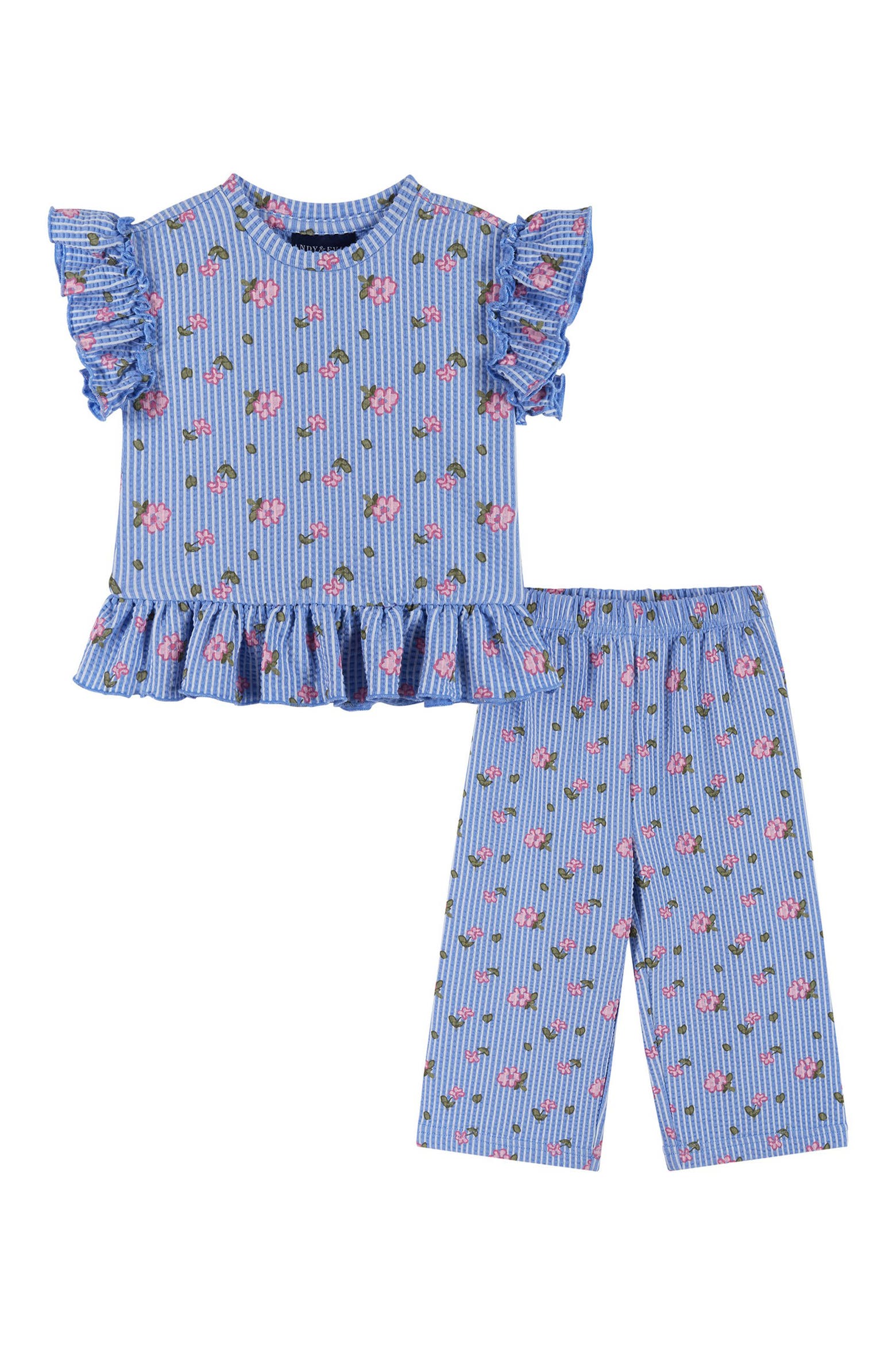 Top Set Method Andy & Evan Ruffle Seersucker Top & Pants Set | Nordstromrack