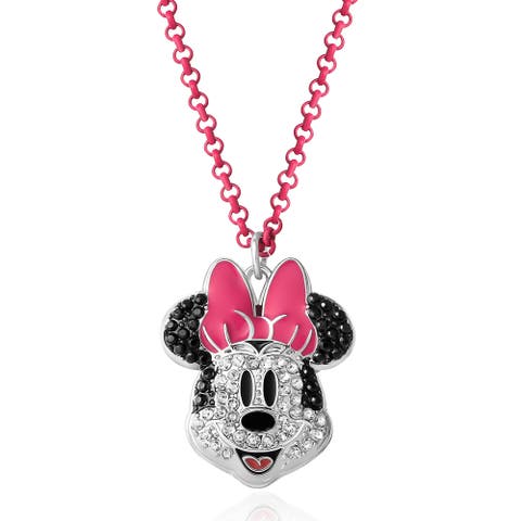 Pave Crystal Minnie Mouse Necklace with Pink Chain, 16"+3"