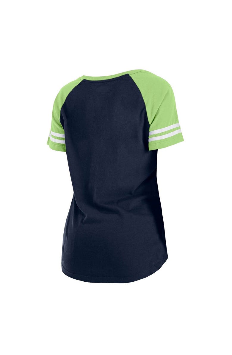 New Era Women's New Era College Navy/Neon Green Seattle Seahawks Lightweight Lace-Up Raglan T-Shirt, Alternate, color, 