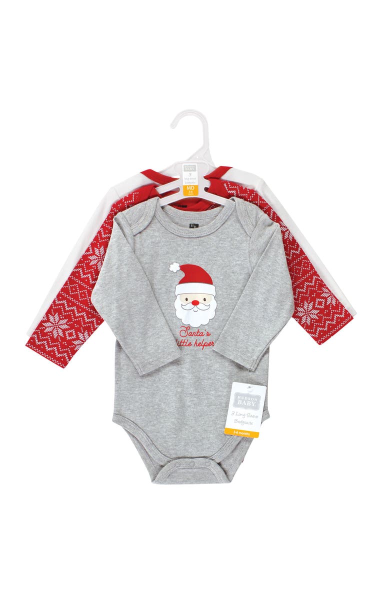 Hudson Baby Everyday Long-Sleeve Cotton All-in-Ones, Alternate, color, Santa Reindeer