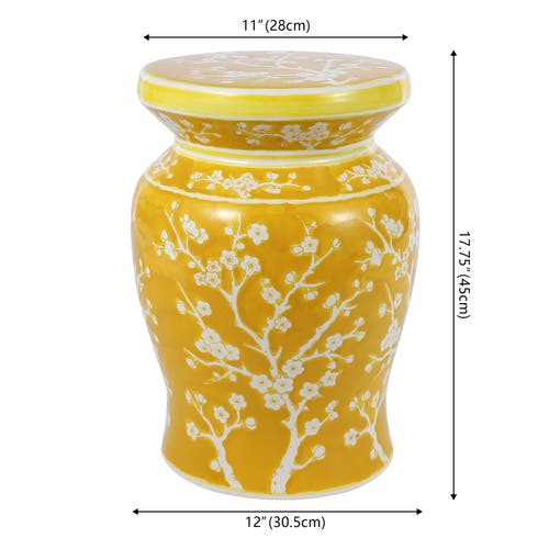 Jonathan Y Cherry Blossom 17.75" Ceramic Garden Stool In Yellow/white
