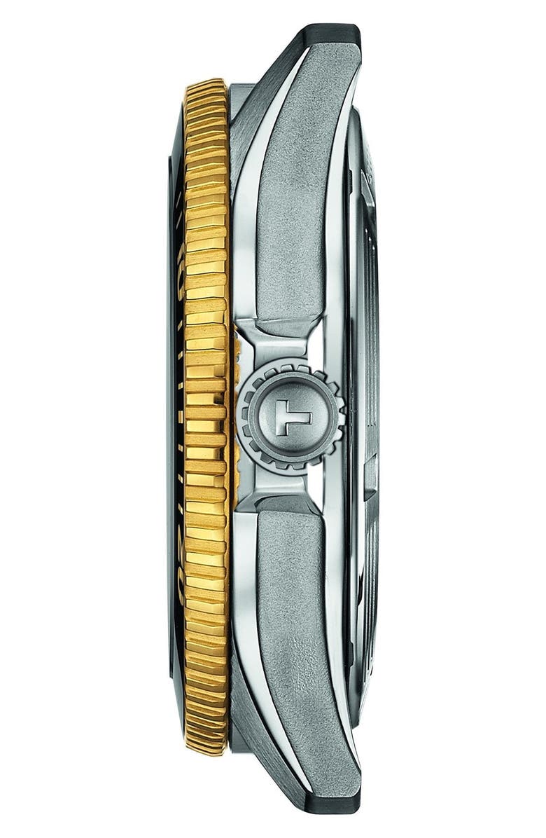 Tissot Tisso Seastar 1000 Powermatic 80 Bracelet Watch, 40mm, Alternate, color, Black/ Yellow Gold/ Silver