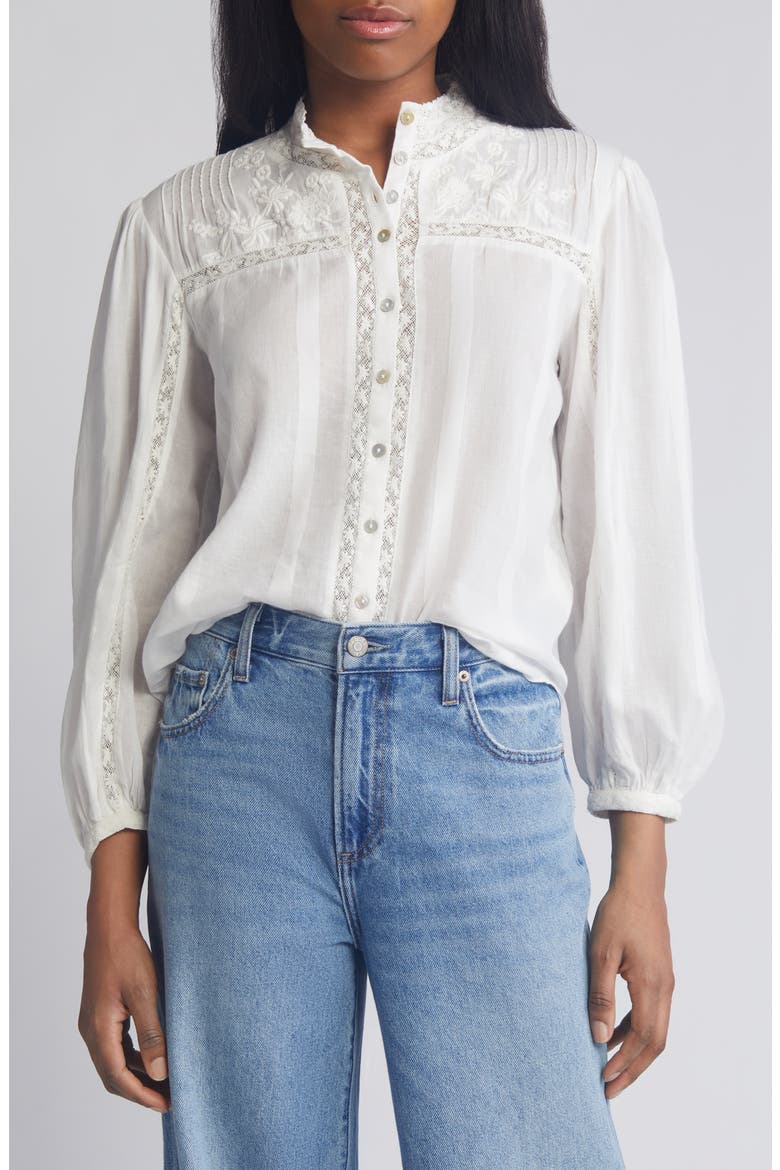 Ronda Lace Inset Cotton Blouse, Main, color, ANTIQUE WHITE