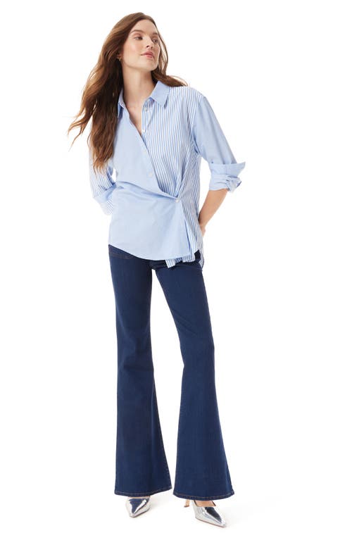 Sam Edelman Bridget Asymmetrical Long Sleeve Button Down Blue Yonder Stripe In Skylight Blue