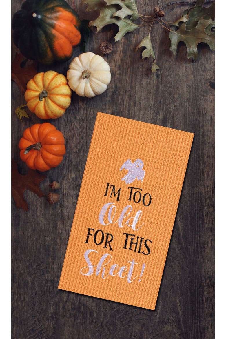 I'm Too Old For This Sheet Halloween Embroidered Cotton Waffle Weave Kitchen Towel, Alternate, color, Orange