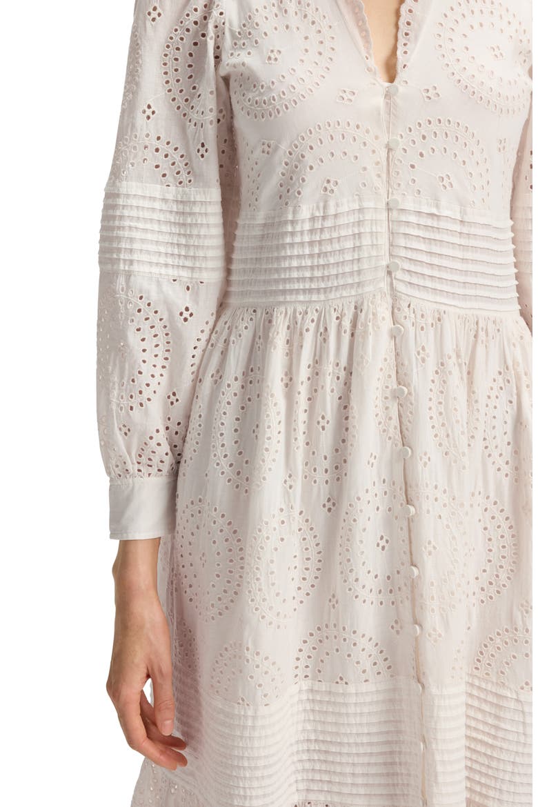Dabrody Long Sleeve Eyelet Midi Dress, Alternate, color, OPEN WHT