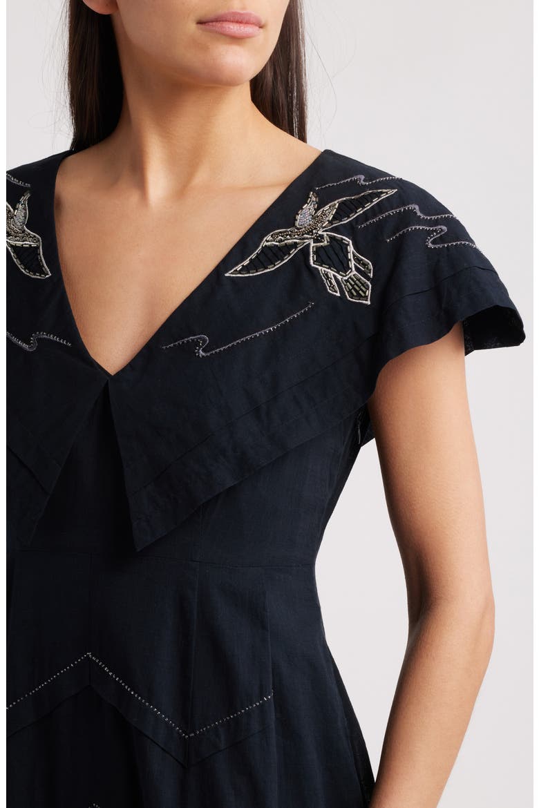 The Beaded Partridge Cotton Dress, Alternate, color, BLACK