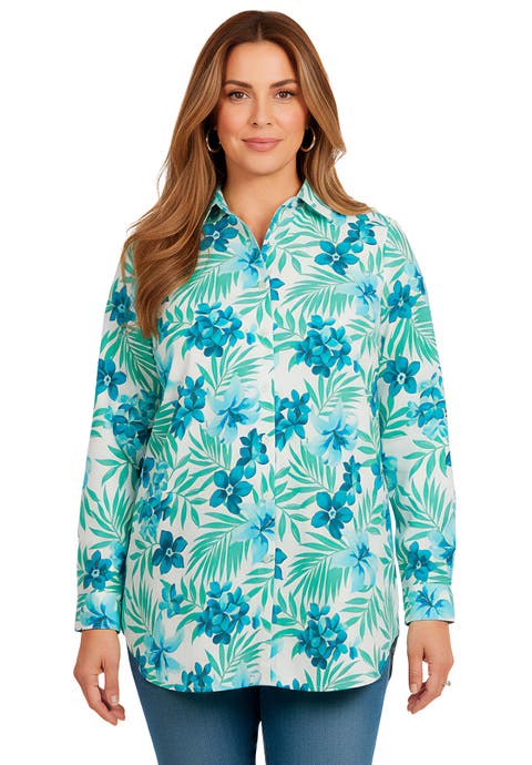 Plus Size Kate Long Sleeve Easy Cotton Blend Button Front Shirt