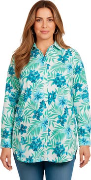 Roaman's Plus Size Kate Long Sleeve Easy Cotton Blend Button Front Shirt