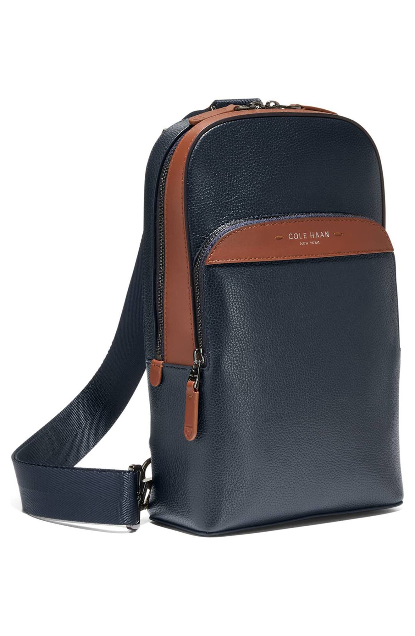 Damon Leather Sling, Alternate, color, NAVY BLAZER/ NEW BRITISH TAN