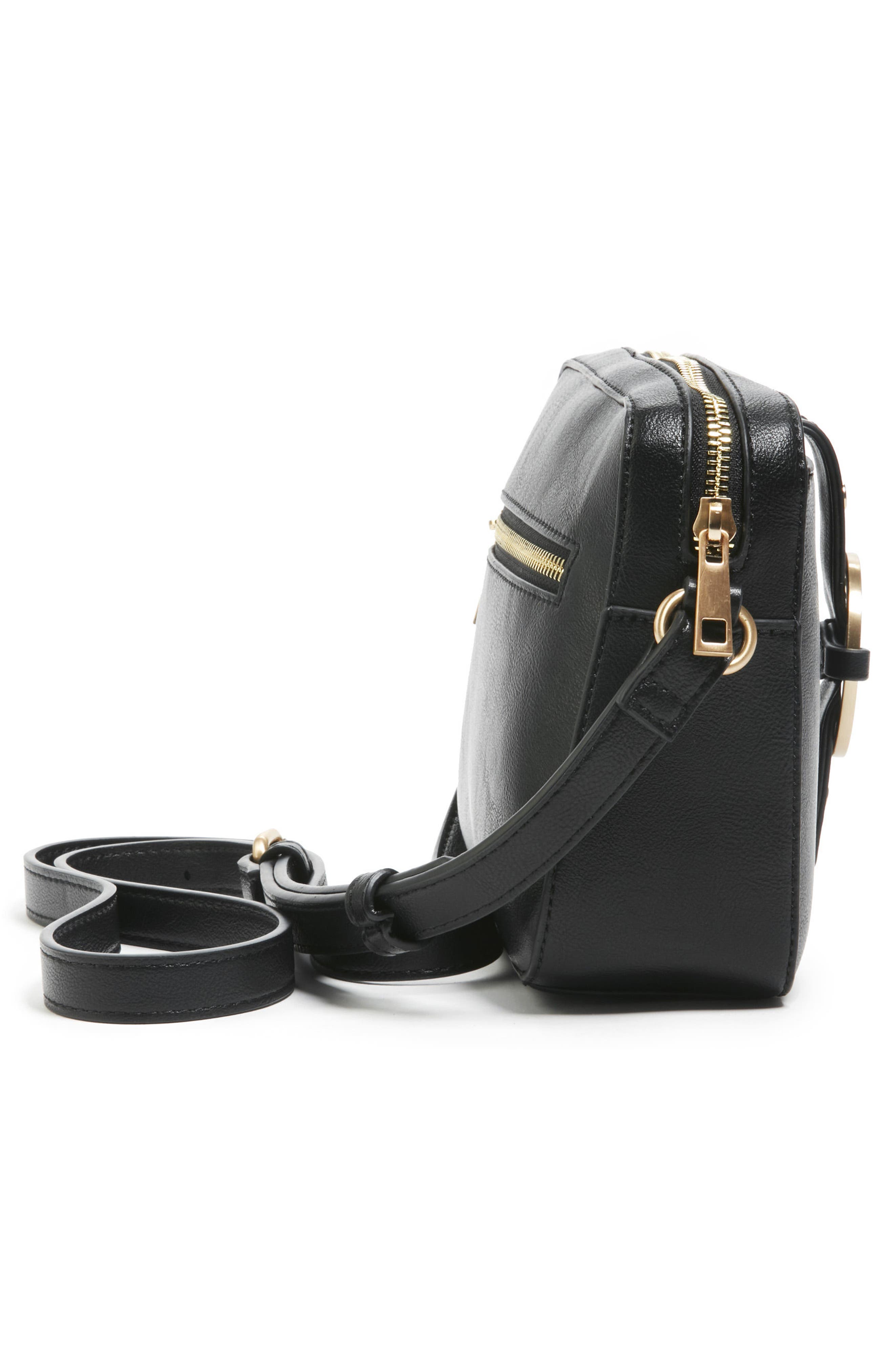 Faux Leather Camera Crossbody Bag, Alternate, color, BLACK