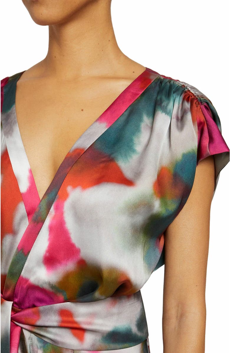 Santorelli Talia Faux-Wrap Midi Dress with Hi-Lo Skirt in Abstract Print, Alternate, color, Sedona Multi