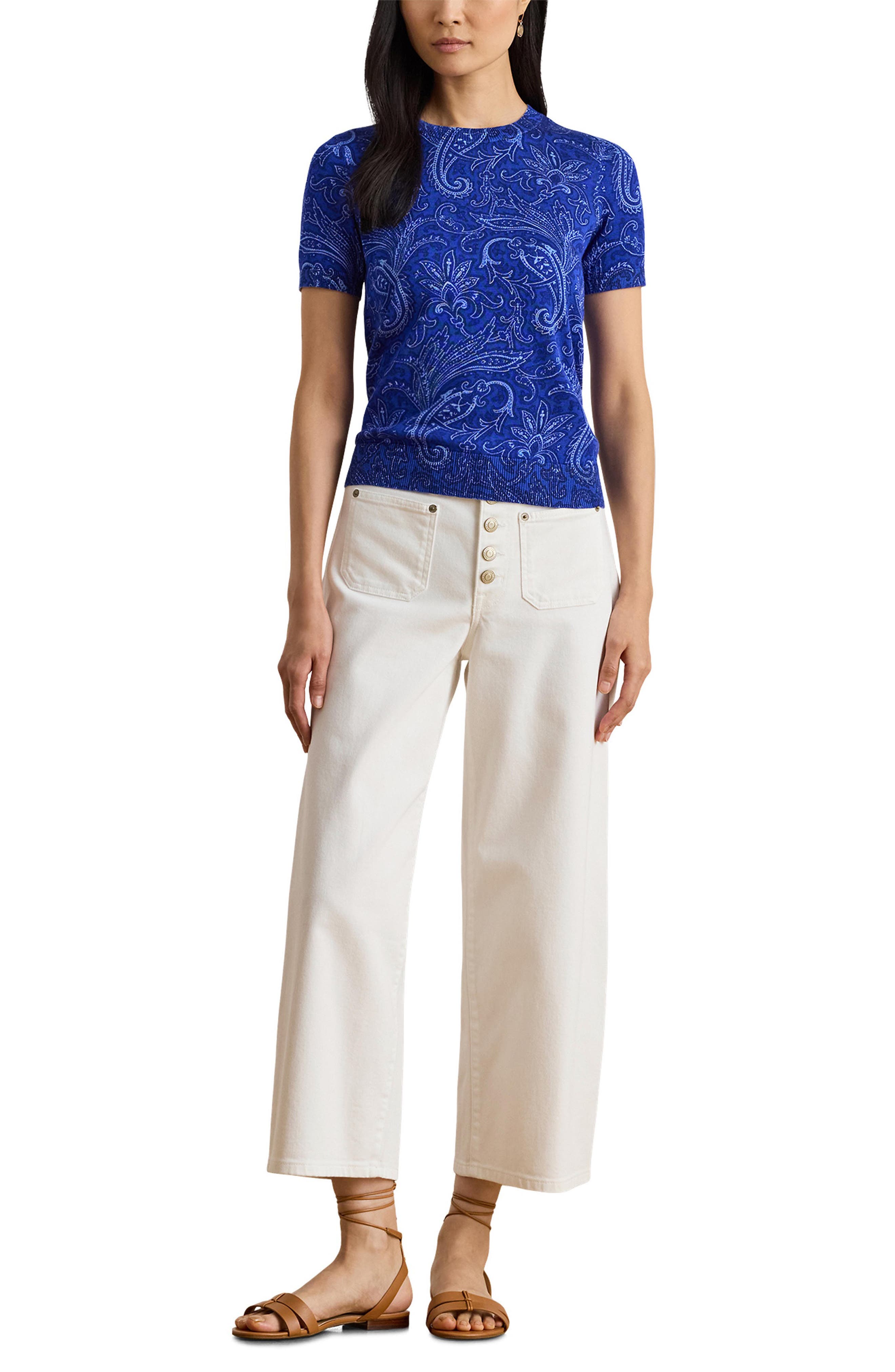 Lauren Ralph Lauren Paisley Short Sleeve Sweater (Women) | Nordstromrack