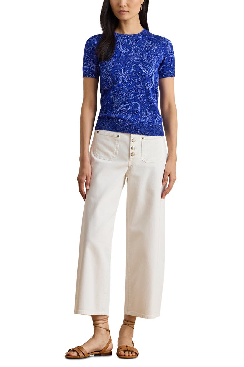 Paisley Short Sleeve Sweater, Alternate, color, BLUE/ MULTI