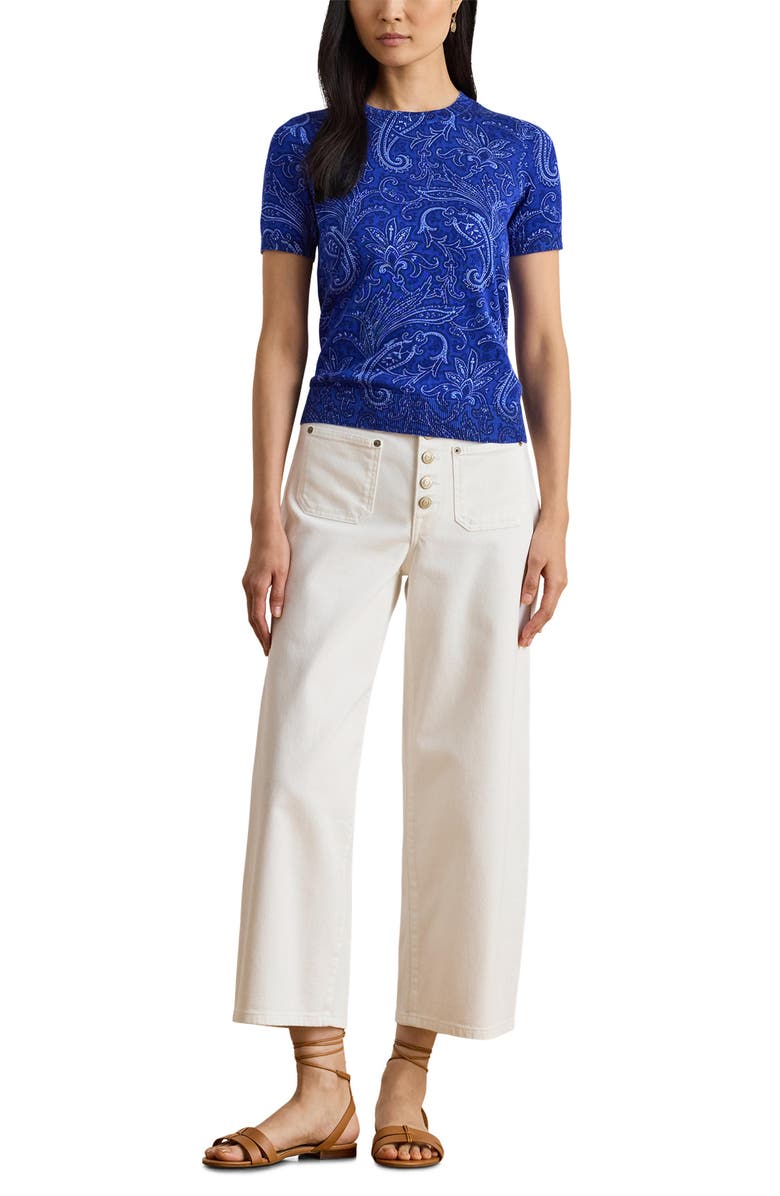 Lauren Ralph Lauren Paisley Short Sleeve Sweater, Alternate, color, Blue/ Multi