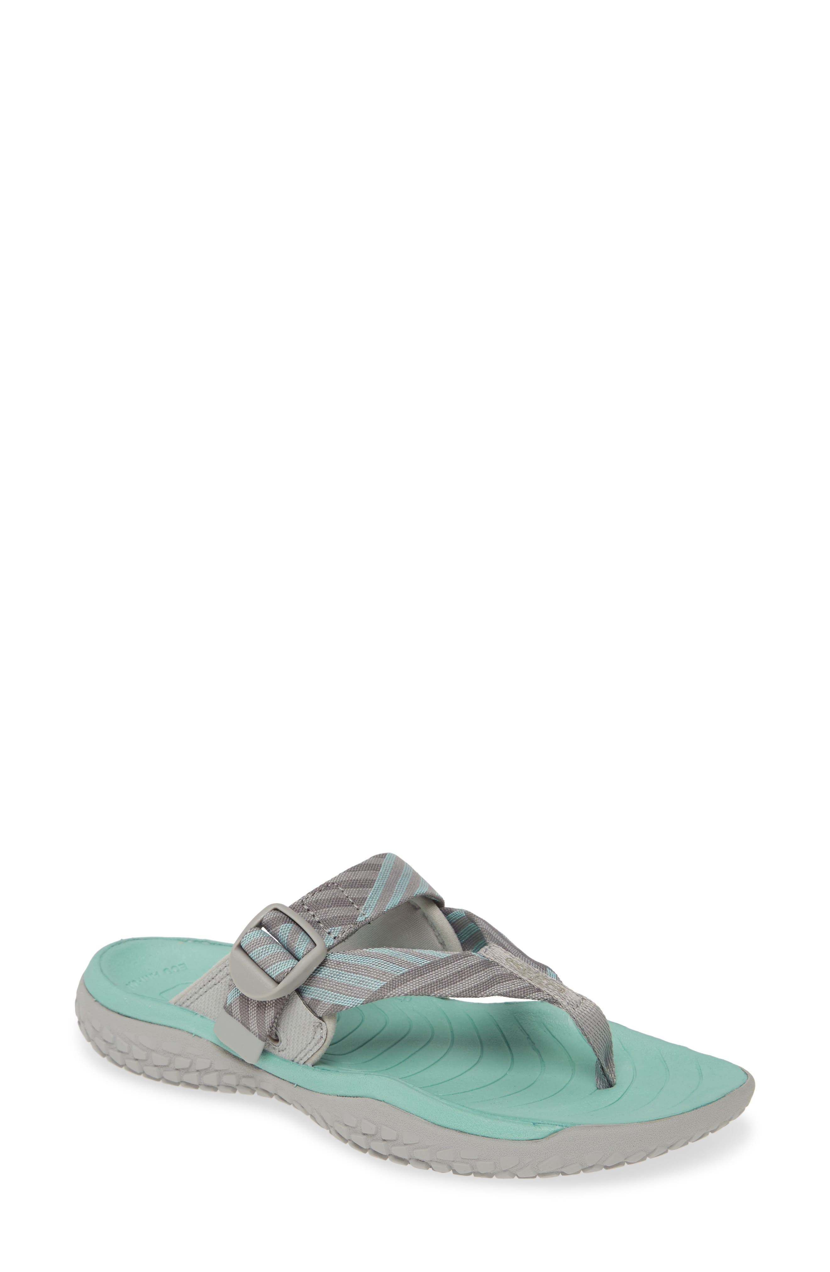 Solar Toe Flip Flop, Main, color, LIGHT GRAY/ OCEAN WAVE FABRIC