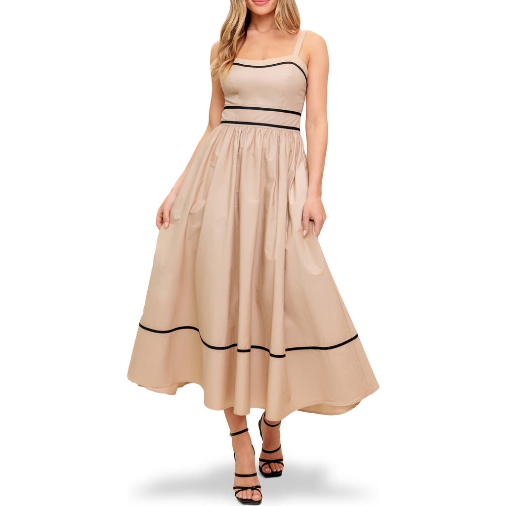 Flying Tomato Contrast Stripe Cotton Fit & Flare Maxi Sundress In Brown