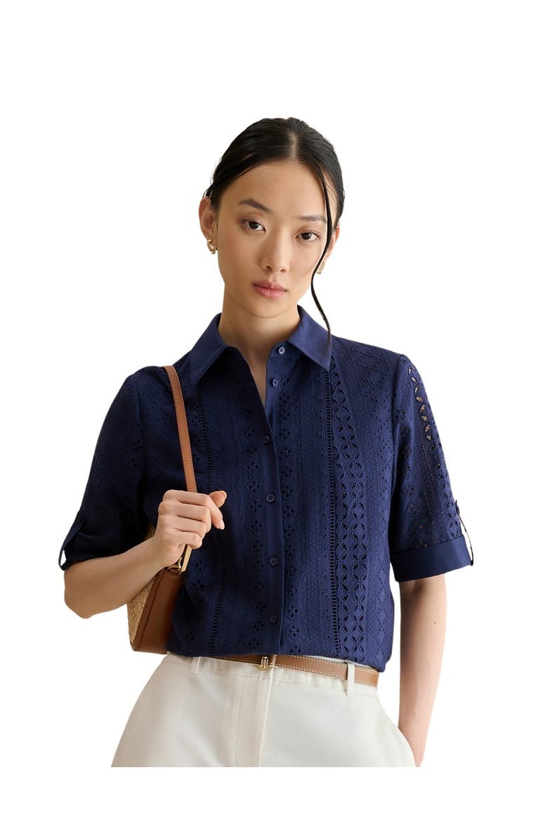 Cristie Short Sleeve Loose Fit Shirt, Main, color, True Navy