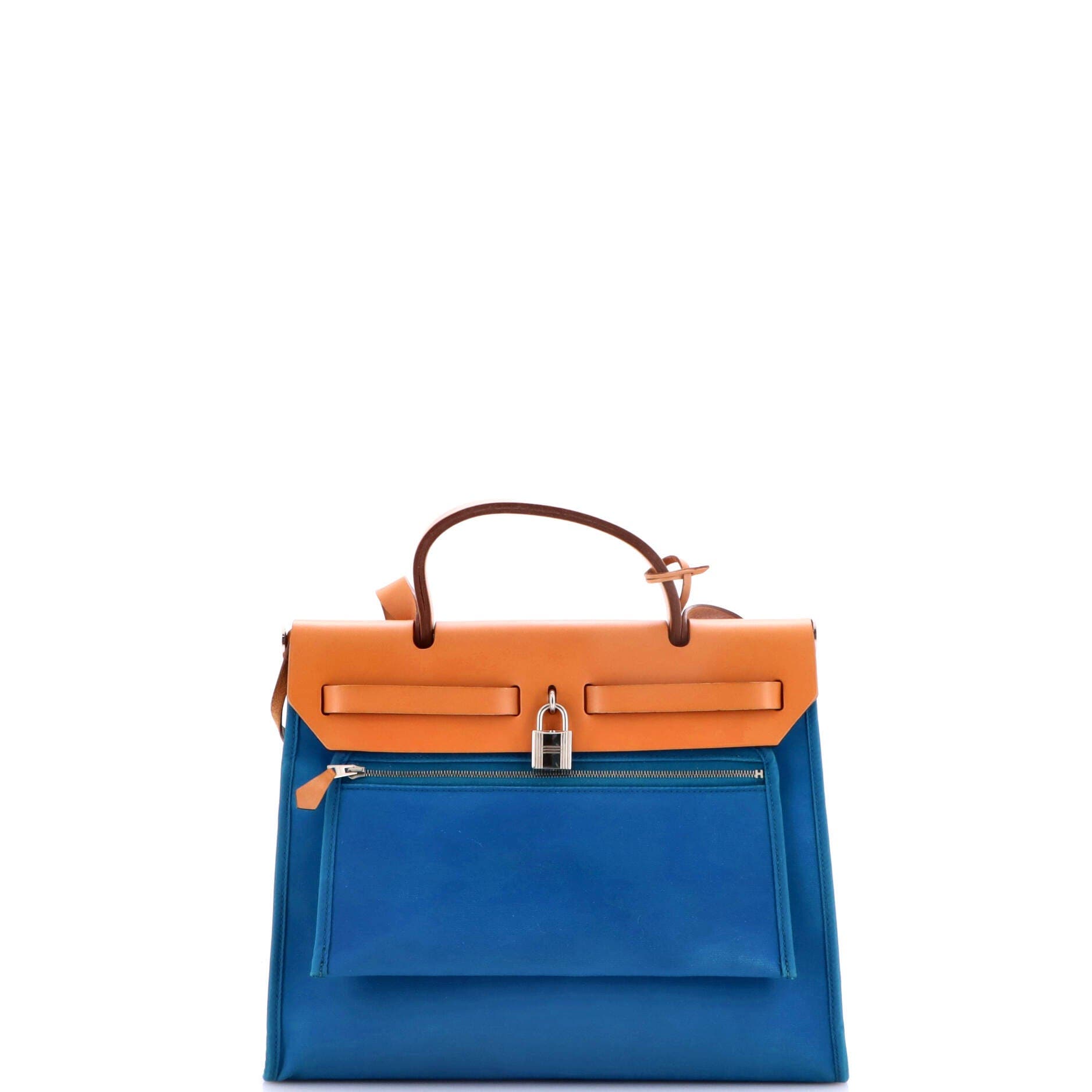 Pre-Owned Hermes Herbag Zip Leather and Toile 31, Alternate, color, Bleu Izmir