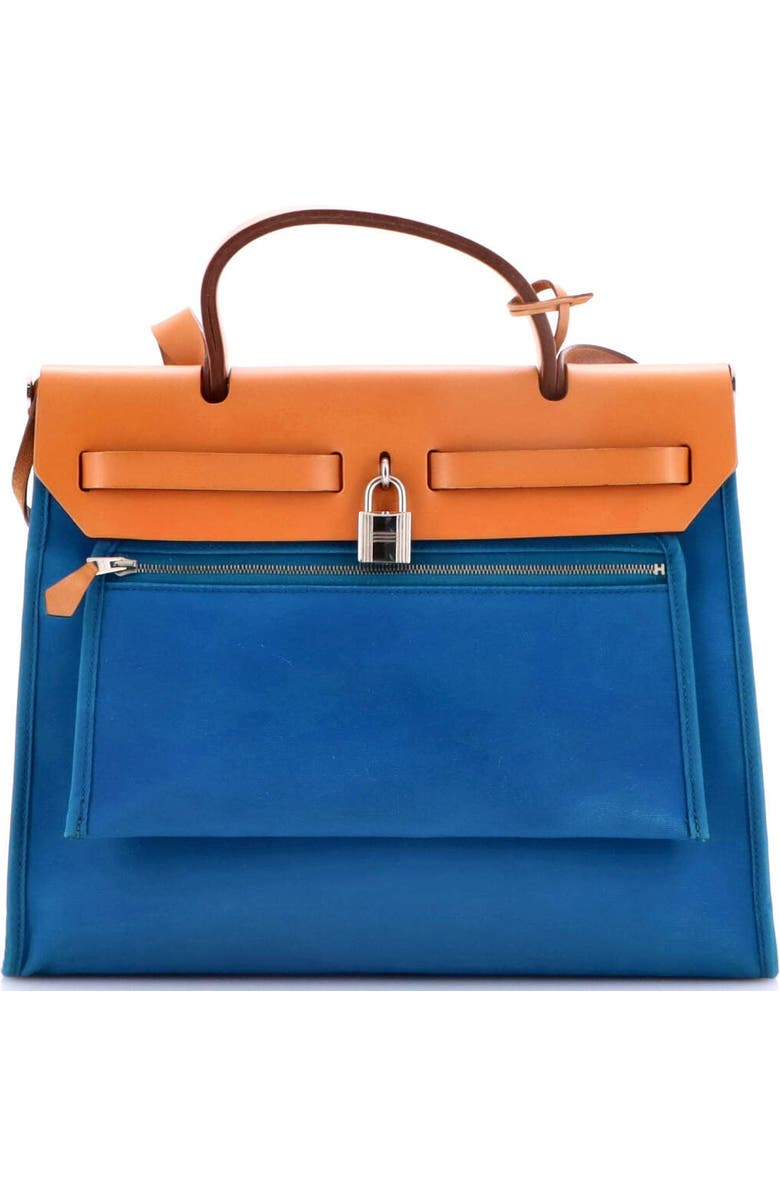 Pre-Owned Hermes Herbag Zip Leather and Toile 31, Alternate, color, Bleu Izmir