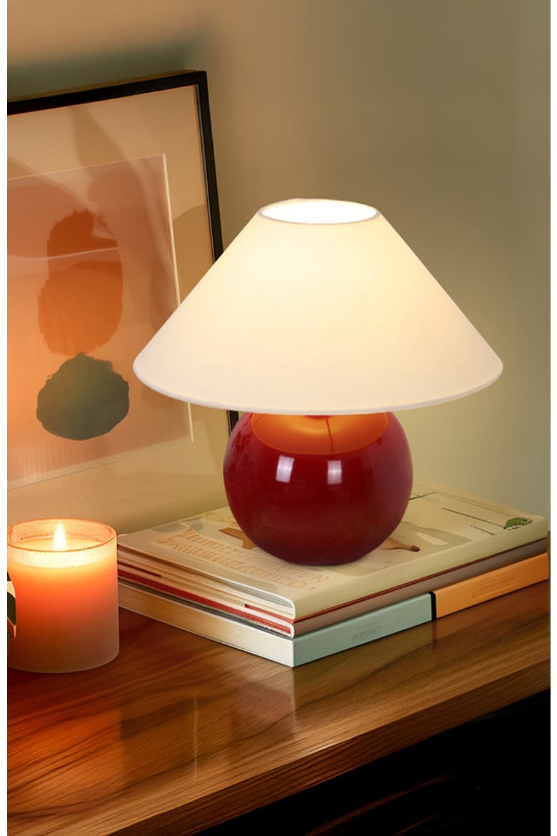 Fiona 11" Round Ceramic Coastal LED Bedside Table Lamp with Classic Empire Shade, Alternate, color, Red