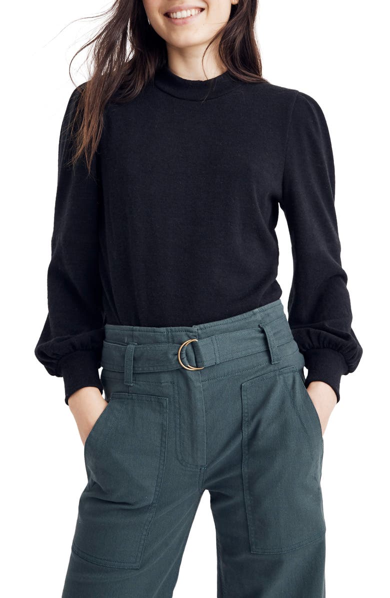 Madewell Puff Sleeve Mock Neck Top, Main, color, 