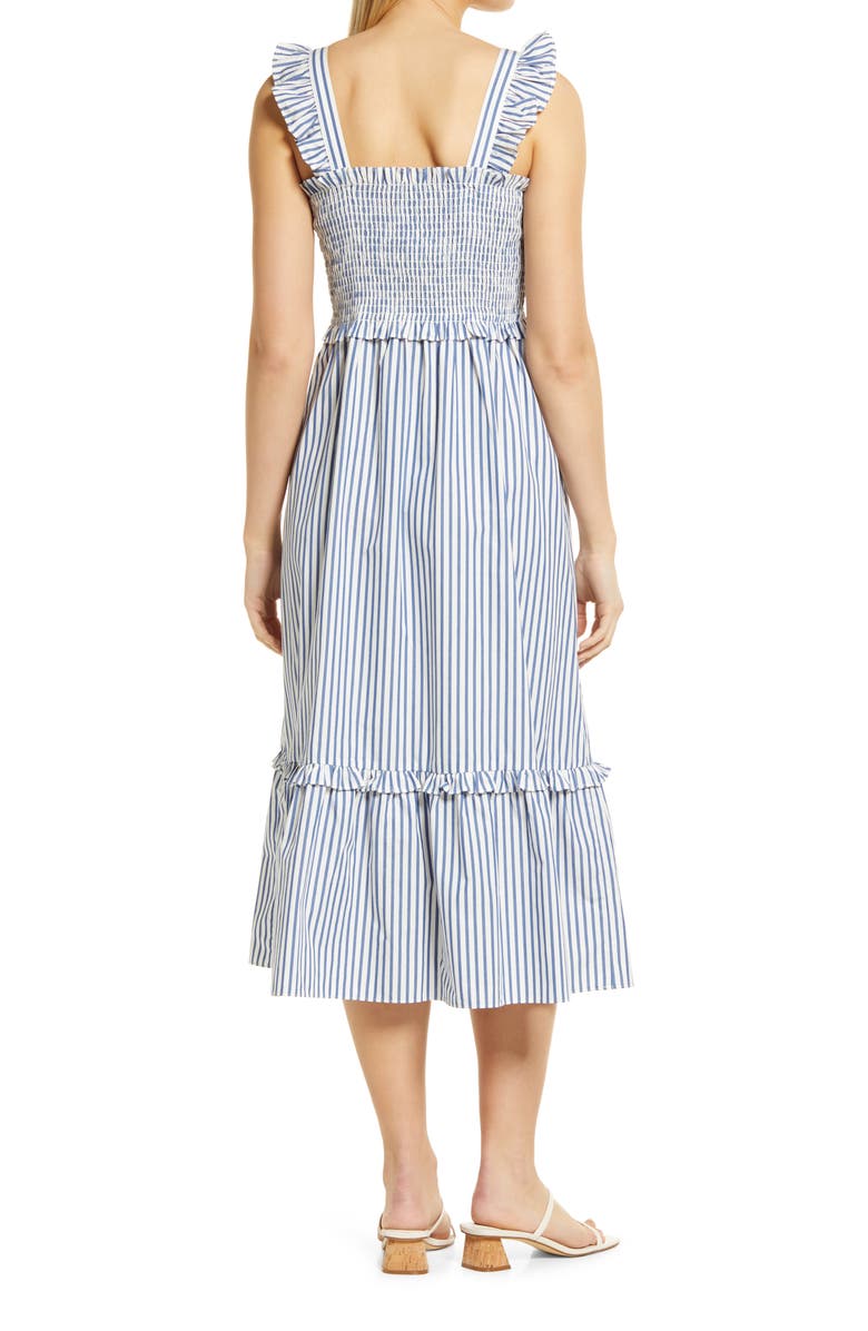 Draper James Smocked Stripe Sleeveless Poplin Midi Dress, Alternate, color,