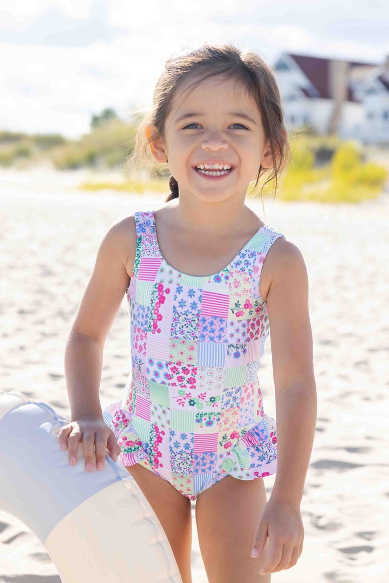 Patchwork Floral Hip Ruffle Swimsuit, Alternate, color, Multi