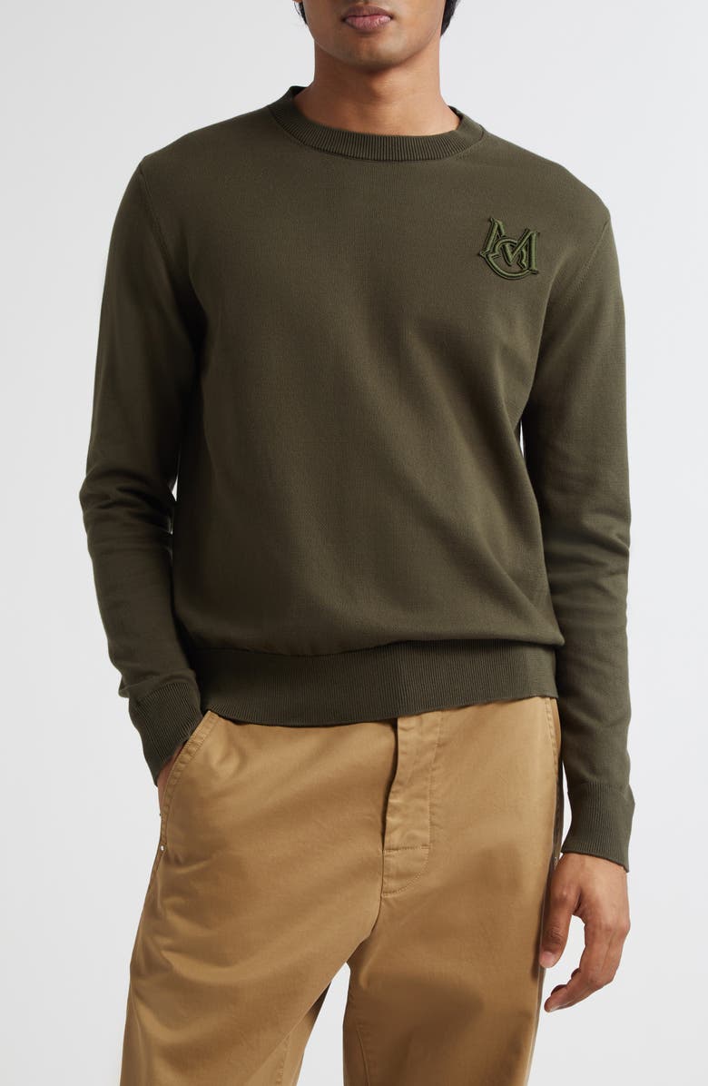 Moncler Logo Embroidered Cotton Sweater, Main, color, Deep Depths