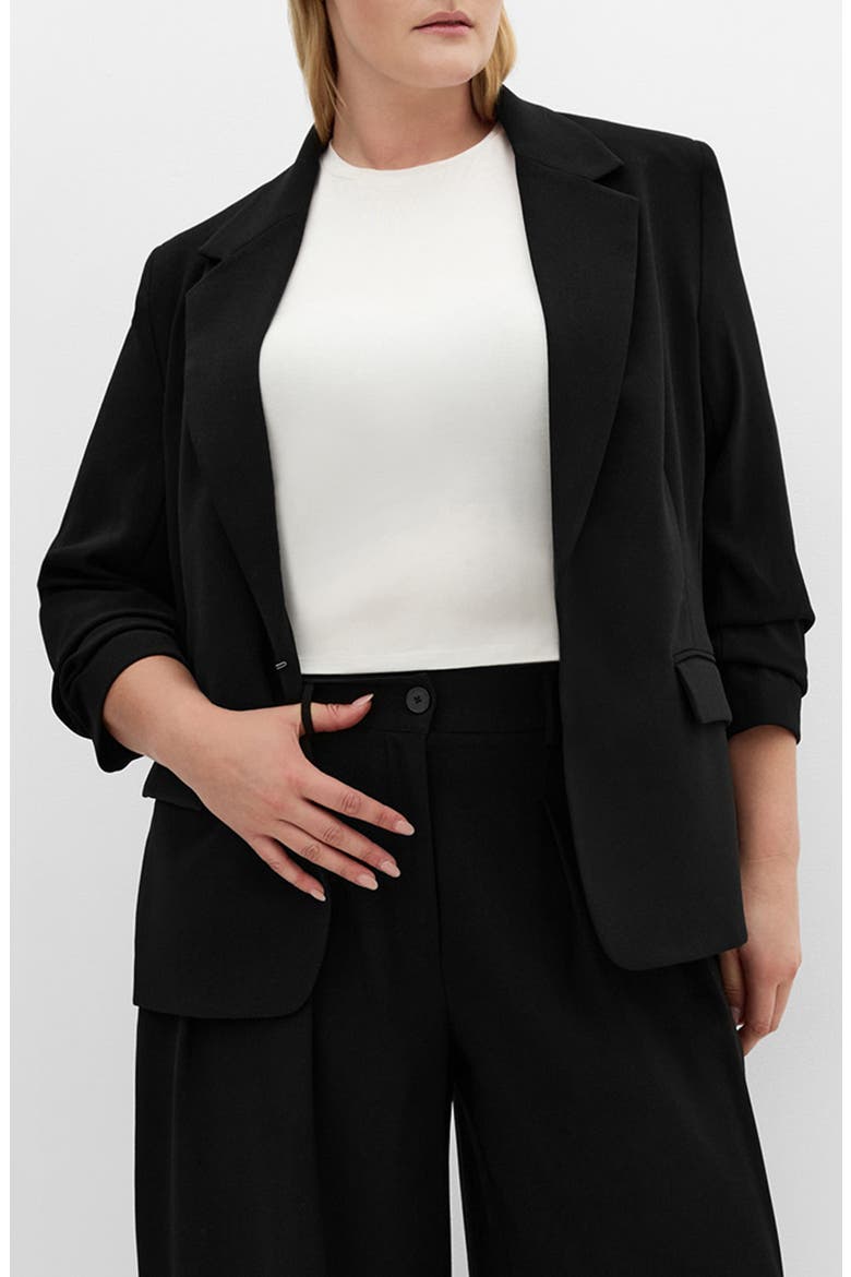 Abbie Ruched Sleeve Blazer, Main, color, BLACK