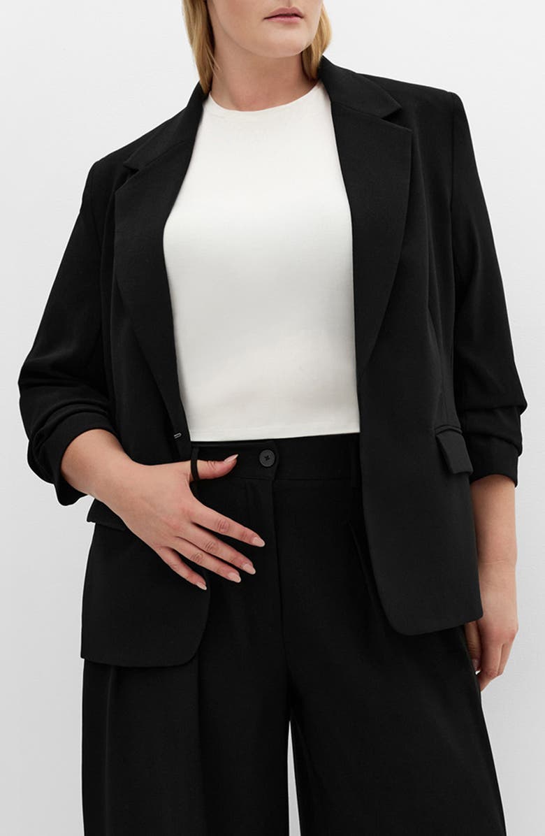 City Chic Abbie Ruched Sleeve Blazer, Main, color, Black