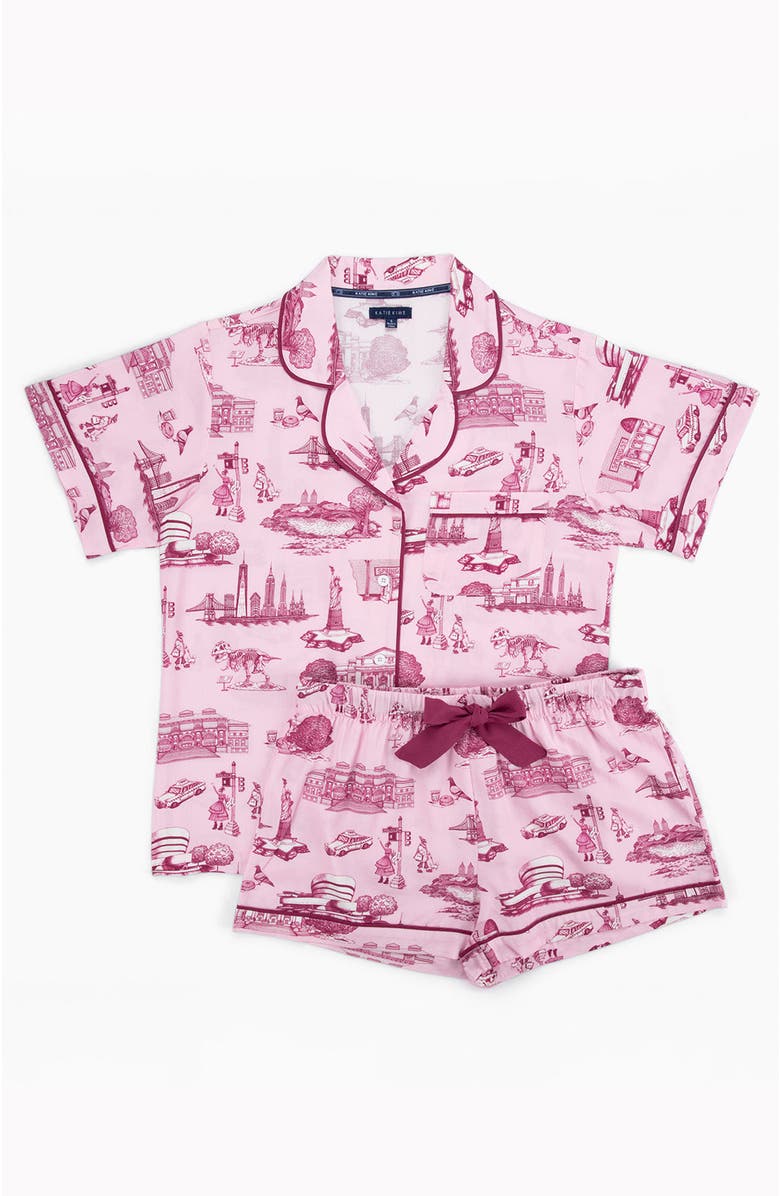 Katie Kime New York Toile Shorts Set, Alternate, color, Pink