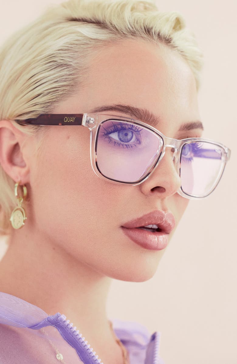 QUAY Australia Mini Hardwire 50mm Blue Light Filtering Optical Glasses, Alternate, color, Black/ Clear Blue Light