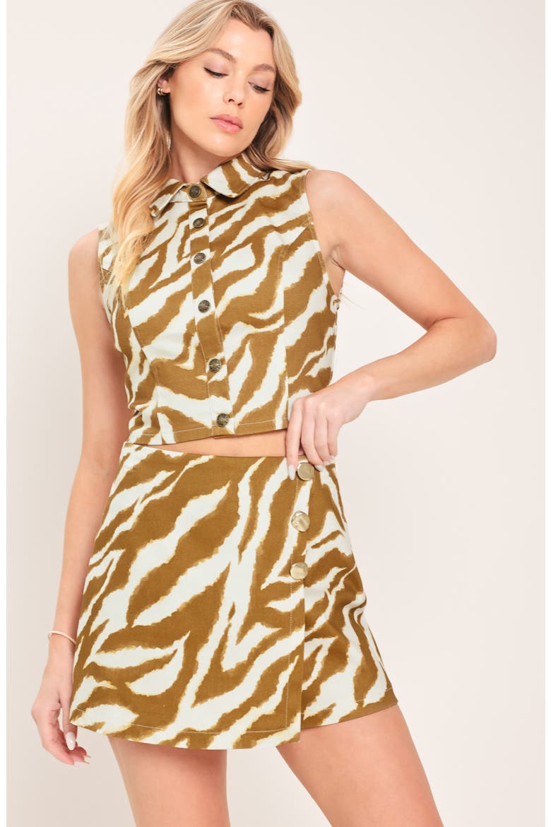 Zebra Stripe Sleeveless Twill Crop Top, Alternate, color, IVORY BROWN