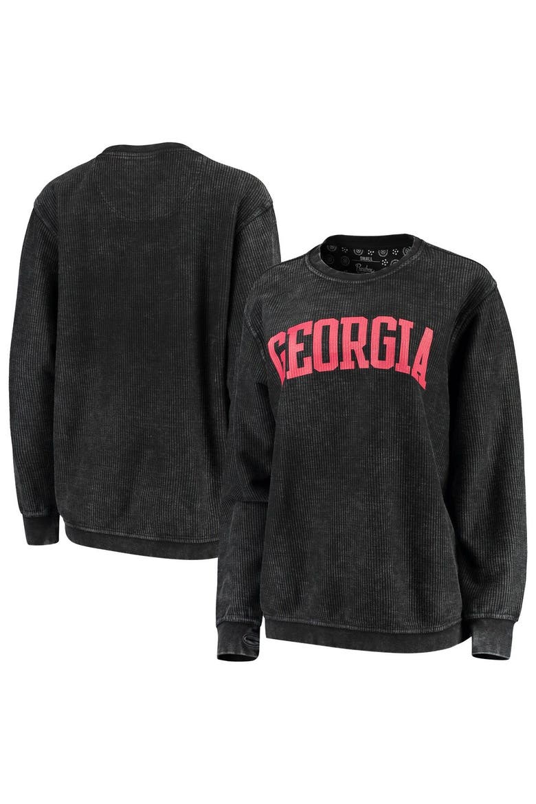 Women's Pressbox Black Georgia Bulldogs Comfy Cord Vintage Wash Basic Arch Pullover Sweatshirt, Main, color, Black