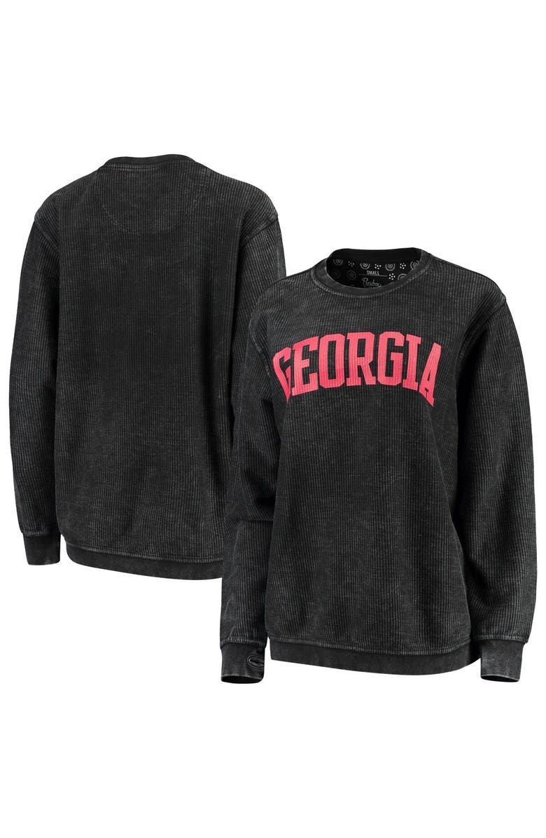 PRESSBOX Women's Pressbox Black Georgia Bulldogs Comfy Cord Vintage Wash Basic Arch Pullover Sweatshirt, Main, color, Black