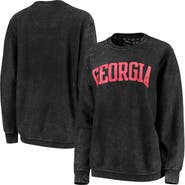 PRESSBOX Women's Pressbox Black Georgia Bulldogs Comfy Cord Vintage Wash Basic Arch Pullover Sweatshirt