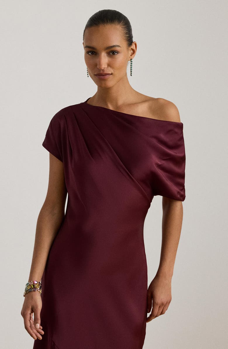 Lauren Ralph Lauren Satin Off the Shoulder Gown, Alternate, color, Dark Garnet