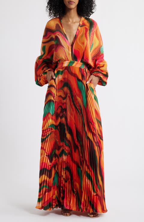 Sia Pleated Long Sleeve Gown