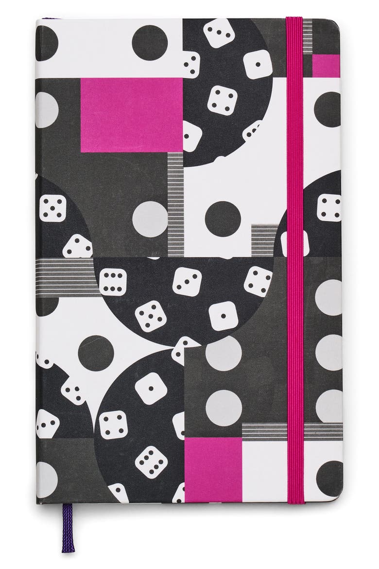 x Marc Jacobs Joy Large Hard Cover Ruled Notebook, Main, color, MAGENTA / BLACK DICE
