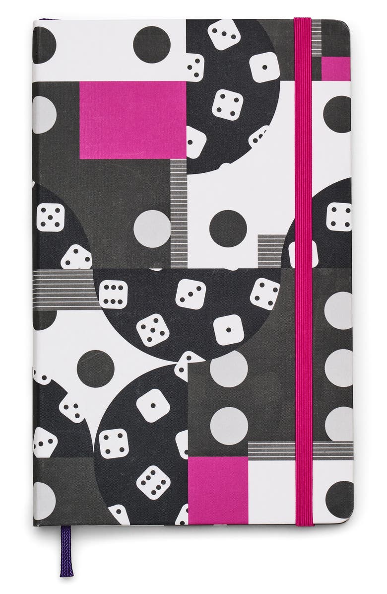 Moleskine x Marc Jacobs Joy Large Hard Cover Ruled Notebook, Main, color, Magenta / Black Dice