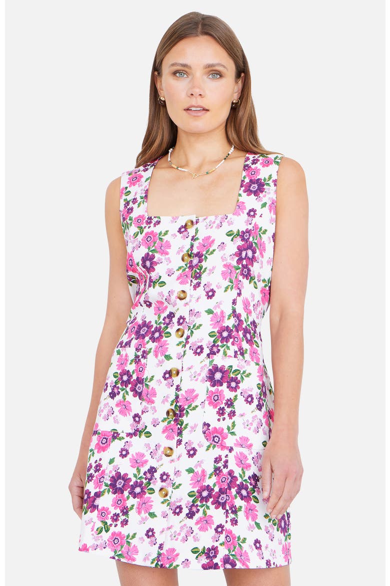 Retro Floral Cotton Pinafore Dress, Main, color, Pink