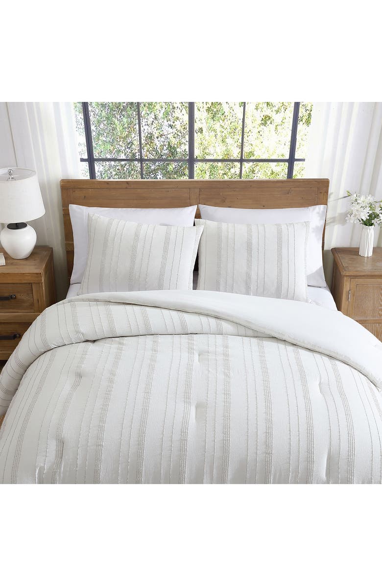 Tahari Mellie Stripe Cotton Comforter Set, Alternate, color, White/Pumice Stone