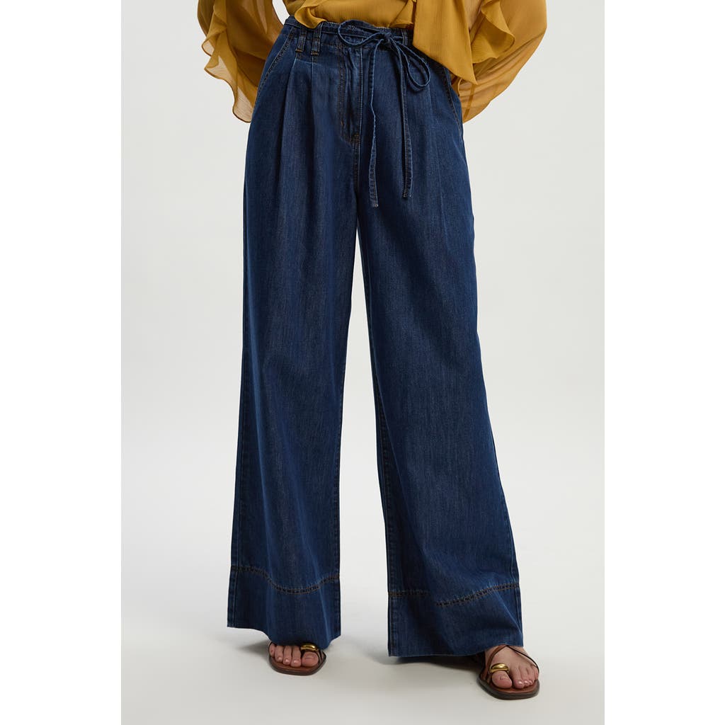Karen Millen Denim Wide Legged Pants In Blue