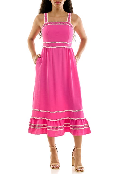 Lace Trim Fit & Flare Midi Dress