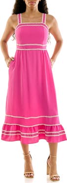 Nina Leonard Lace Trim Fit & Flare Midi Dress
