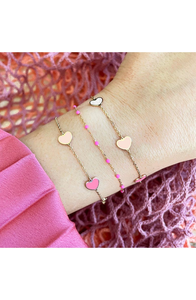 The Lovery Fine Jewelry Pink Mixed Heart Station Bracelet, Alternate, color, Pink Mixed