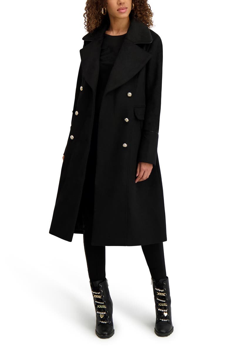 KARL LAGERFELD PARIS Double Breasted Wool Blend Coat, Alternate, color, Black