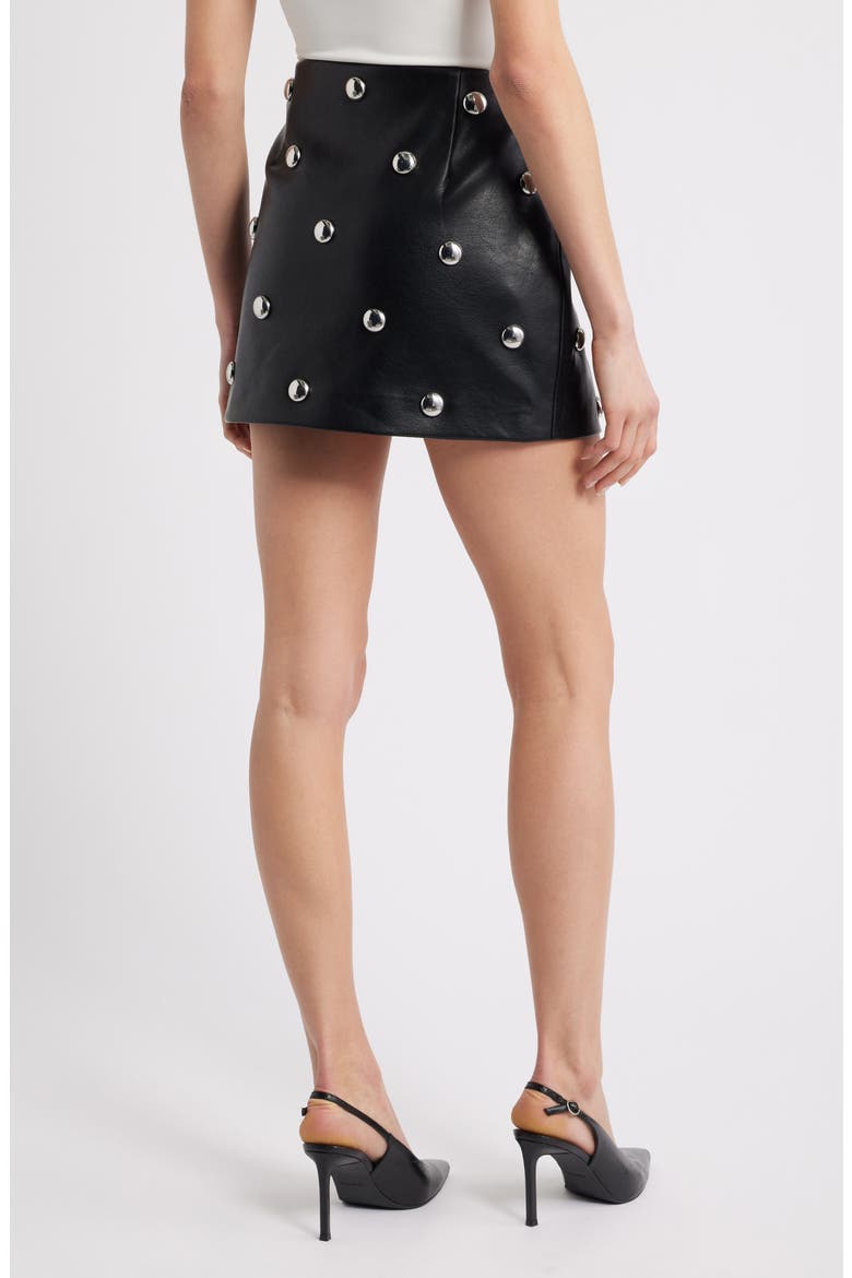 Carla Studded Faux Leather Miniskirt, Alternate, color, BLACK